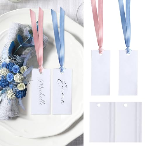 50 Stück Hochzeit Tischkarten mit Satinband – Elegante Blanko-Namensschilder für Tischgedecke, Bankette, Partys – DIY hängende Geschenkanhänger, 4 x 9 cm, Weiß 50 Stück Hochzeit Tischkarten mit Satinband – Elegante Blanko-Namensschilder für Tischgedecke, Bankette, Partys – DIY hängende Geschenkanhänger, 4 x 9 cm, Weiß von IIDEA