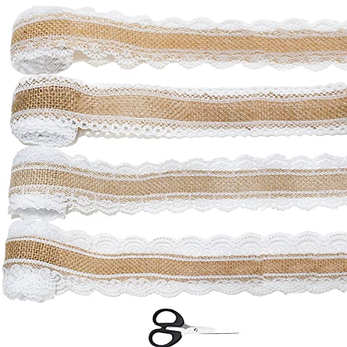 4 Rollen x 2 m Juteband mit Spitze, Spitzenband Vintage dekoband für DIY Handwerk Weihnachten Deko Hochzeit Party Basteln Geschenkband von IIRC