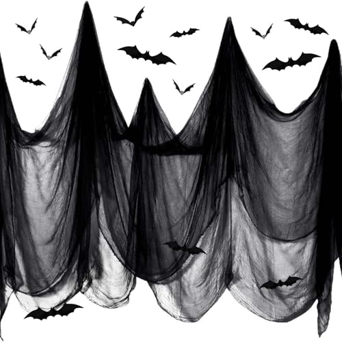 IIRC Halloween Deko Stoff 215 * 800CM, Halloween Gruselige Tuch mit 48 Fledermaus Aufkleber, Geistertuch für Innen- und Außendekoration IIRC Halloween Deko Stoff 215 * 800CM, Halloween Gruselige Tuch mit 48 Fledermaus Aufkleber, Geistertuch für Innen- und Außendekoration von IIRC
