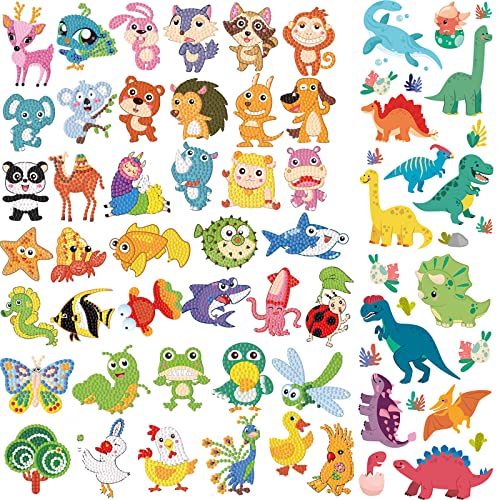 Diamond Painting Sticker 42 Stück Diamant Painting Bilder Kinder 40 Diamond Painting Aufkleber 2 Dinosaurier-Tattoo-Aufkleber Cartoon Diamanten Malerei Kinder Für Kinder und Anfänger geeignet von IJHYGD