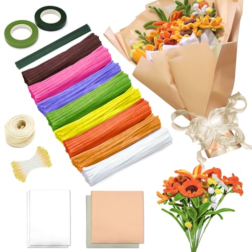 IJIAMY 500 Stück Pfeifenreiniger Blumen Set, Pfeifenputzer Blumen Zum Basteln, Mit Grüne Blumenstöcke, Klebebandrollen, Klebestifte, Anleitungen, Blumenstraußverpackungen, Bänder IJIAMY 500 Stück Pfeifenreiniger Blumen Set, Pfeifenputzer Blumen Zum Basteln, Mit Grüne Blumenstöcke, Klebebandrollen, Klebestifte, Anleitungen, Blumenstraußverpackungen, Bänder von IJIAMY