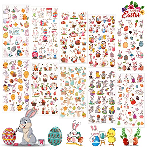 300+ Easter Stickers, Aufkleber Easter Egg Bunny Sticker, Sticker Ostern Kinder, Aufkleber Ostereiern Kaninchen Lämmern und Küken,Osterdekoration, Osterhasen Geschenk（10 Blätte） von IKACEUO