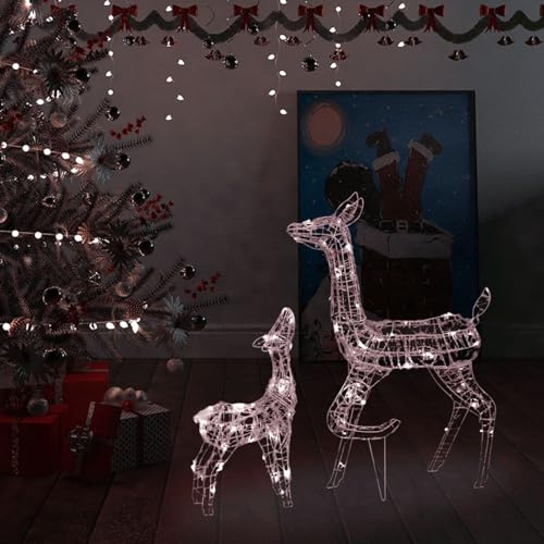 IKAYAA 2-Teiliges LED Rentier Familie, Weihnachtsdeko Weihnachtsbeleuchtung Aussen, 8 Modi LED Rentier Beleuchtet Aussen mit 160 LED Lichterketten, Innen/Outdoor Weihnachtsdekoration (Warmweiß) von IKAYAA