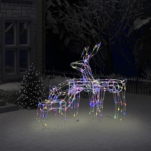 IKAYAA 3 STK Rentier Beleuchtet Aussen, 229er LED Rentier Figuren Weihnachtsdeko, 8 Modi Mehrfarbig Metall Weihnachtsbeleuchtung für Außen und Innen Rasen Wohnzimmer Party Dekoration von IKAYAA