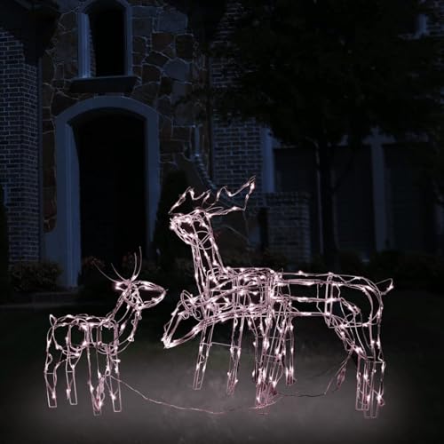 IKAYAA 3 STK Rentier Beleuchtet Aussen, 229er LED Rentier Figuren Weihnachtsdeko, 8 Modi Warmweiß Metall Weihnachtsbeleuchtung für Außen und Innen Rasen Wohnzimmer Party Dekoration von IKAYAA