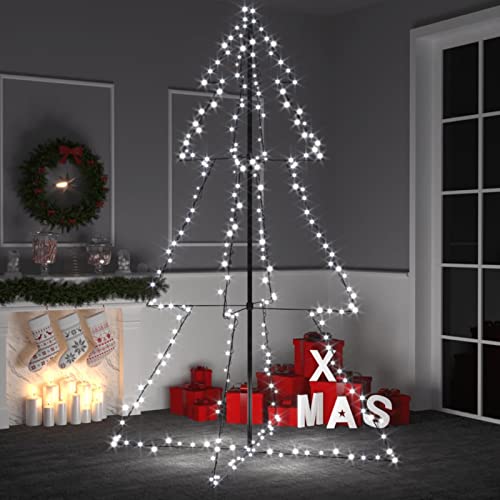 IKAYAA LED Weihnachtsbaum Aussen Kegelform Weihnachtsbaum Metall Groß Kaltweiß 240 LEDs Tannenbaum Lichterbaum Weihnachtsdeko Aussen Weihnachtsbaum Tanne 180 cm von IKAYAA