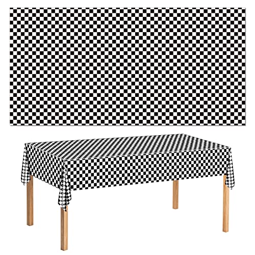 IKAYAS Schwarz karierte Tischdecke, 137 x 274 cm, Schwarz und Kunststoff, Weiß, karierte Tischdecke, rechteckige Tischdecken für Party-Dekorationen, Zubehör (schwarz kariert, 1 Stück) von IKAYAS
