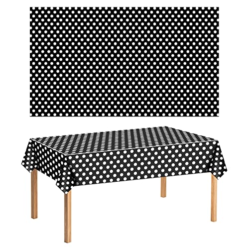 Tischabdeckung 137x274 cm rechteckige Tischdecken wasserdicht, flecken- und knitterfreie Kunststoff-Tischdecke für Geburtstag, Hochzeit, Camping, Party-Dekorationen (schwarz gepunktet, 1 Stück) von IKAYAS