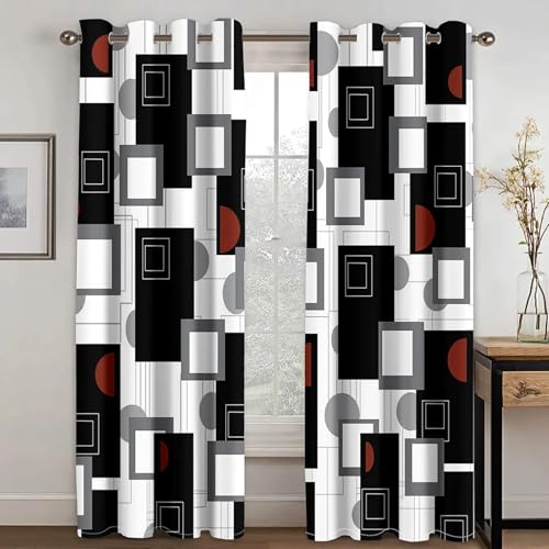 IKDZCM Silberne geometrische quadratische Schwarze und weiße Vorhänge, 2 Paneele, rot, für Wohnzimmer, Schlafzimmer, Küche, Balkon, Fenster, dekorative Vorhänge WxH/2x167x137cm gardinen kinderzimmer IKDZCM Silberne geometrische quadratische Schwarze und weiße Vorhänge, 2 Paneele, rot, für Wohnzimmer, Schlafzimmer, Küche, Balkon, Fenster, dekorative Vorhänge WxH/2x167x137cm gardinen kinderzimmer von IKDZCM