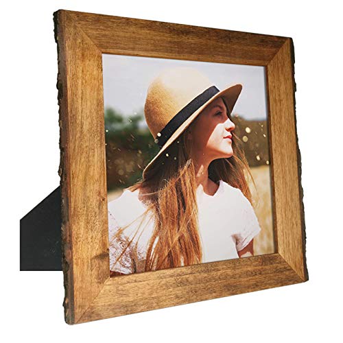 IKEREE Bilderrahmen, 20,3 x 20,3 cm, mit Rindenkanten, rustikaler Holz-Bilderrahmen für Tischplatte oder Wand, Naturbraun von IKEREE