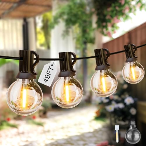 IKERY USB-Garten-Lichterkette, 15 m, warmweiß, 25 + 1 COB-Globus-Leuchtmittel, IP65 wasserdicht, festliche Lichter für den Innen- und Außenbereich, für Pavillon, Weihnachten, Hinterhof, Party, von IKERY