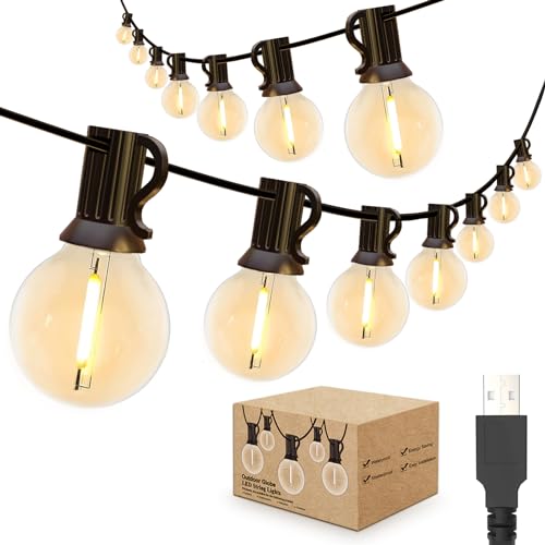 IKERY USB-Lichterkette für den Außenbereich, 30 m, warmweiß, 50 + 2 COB-Glühbirnen, IP65 wasserdicht, festliche Lichter für den Außenbereich, Innenbereich, Garten-Lichterkette für Pavillon, IKERY USB-Lichterkette für den Außenbereich, 30 m, warmweiß, 50 + 2 COB-Glühbirnen, IP65 wasserdicht, festliche Lichter für den Außenbereich, Innenbereich, Garten-Lichterkette für Pavillon, von IKERY