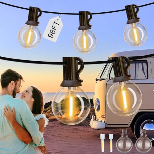 IKERY USB-Lichterkette für den Außenbereich, 30 m, warmweiß, 50 + 2 COB-Glühbirnen, IP65 wasserdicht, festliche Lichter für den Außenbereich, Innenbereich, Garten-Lichterkette für Pavillon, von IKERY