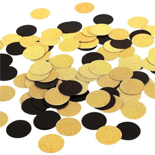 Glitzer Konfetti Glitzernde Konfetti-Kreise for Hochzeitsfeiern und Tischdekoration, 3 cm Durchmesser (Glitzer, Gold, Schwarz, 200 Stück)(Color 02) von IKFGTJRE