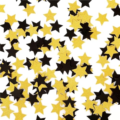 Glitzer Konfetti Glitzerndes Fünf-Sterne-Konfetti for Hochzeitsfeiern und Tischdekoration, 1,2 Zoll Durchmesser (Glitzergold, 200 Stück)(Balck gold star) von IKFGTJRE