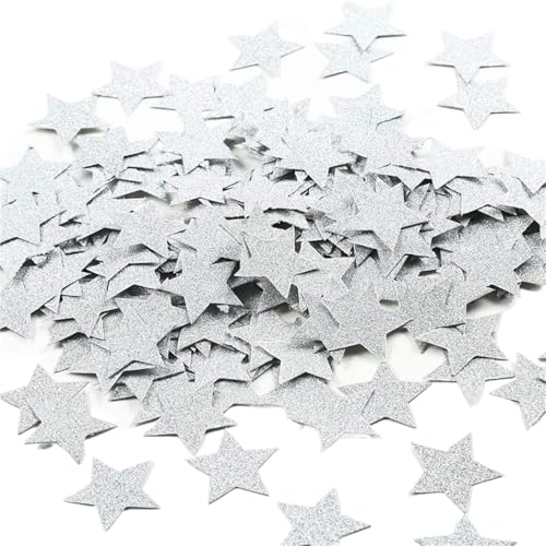 Glitzer Konfetti Glitzerndes Fünf-Sterne-Konfetti for Hochzeitsfeiern und Tischdekoration, 1,2 Zoll Durchmesser (Glitzergold, 200 Stück)(Silver star) von IKFGTJRE