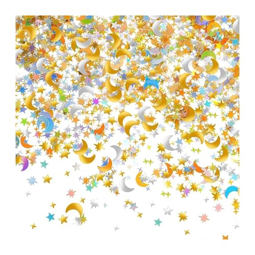 Glitzer Konfetti Konfetti 15g Stern- und Mondtisch schillernde metallische Glitzerfolie Paillettenstreuung for Geburtstagshochzeitsdekoration(Gold) von IKFGTJRE