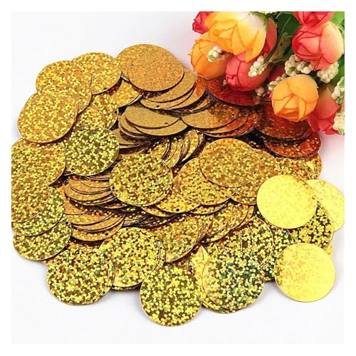 Glitzer Konfetti Pailletten, 10 mm, 15, 20, 25, groß, flach, mit rundem Rand, Loch, lose for Basteln, Kindertanzen, DIY-Dekoration, g(Laser gold,20mm10g90pcs) von IKFGTJRE