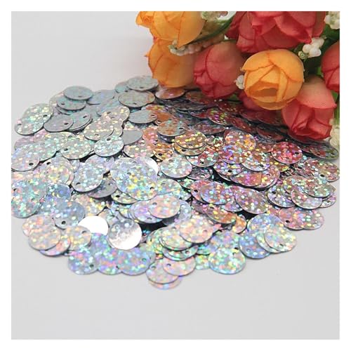 Glitzer Konfetti Pailletten, 10 mm, 15, 20, 25, groß, flach, mit rundem Rand, Loch, lose for Basteln, Kindertanzen, DIY-Dekoration, g(Laser silver,15mm10g120pcs) von IKFGTJRE