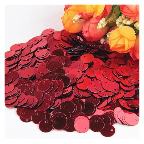 Glitzer Konfetti Pailletten, 10 mm, 15, 20, 25, groß, flach, mit rundem Rand, Loch, lose for Basteln, Kindertanzen, DIY-Dekoration, g(Red,10mm10g250pcs) von IKFGTJRE