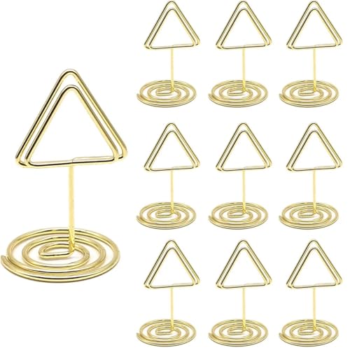 IKFGTJRE Tischnummernhalter Kartenhalter 10 stücke Metall Dreieck Platz Foto Clip Ständer Hochzeit Tischnummer Name Zeichen Ständer for Hochzeit Geburtstag Party(Large Gold) von IKFGTJRE