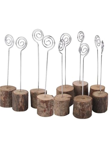 IKFGTJRE Tischnummernhalter Tischkartenhalter, 1 Set mit 10 Tischkartenhaltern aus Holz und 10 Kraftpapiernummern, Hochzeitsbankettdekoration, Fotoanzeige von IKFGTJRE