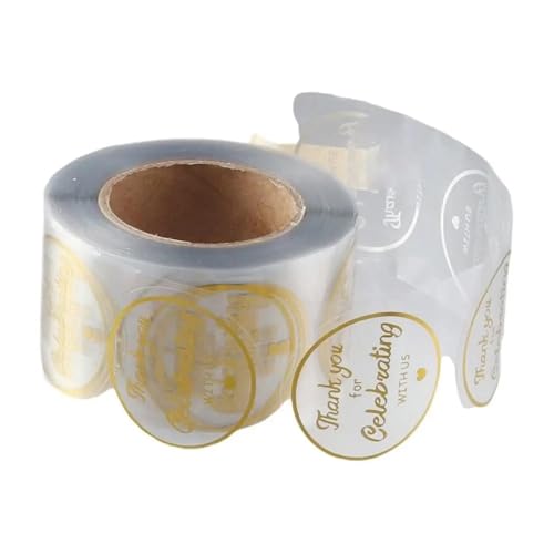 Prägeaufkleber 500 Stück „Danke, dass Sie mit uns gefeiert haben“-Aufkleber, 3,8 cm große, runde, transparente Aufkleberrolle aus Goldfolie for Versiegeln von Geschenken, Partydeko von IKFGTJRE