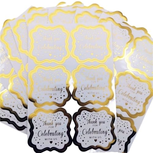 Prägeaufkleber 60 stücke Goldfolie Danke for Feiern Mit Uns Aufkleber 2 Zoll Phantasie Rahmen Rechteckige Etiketten Aufkleber for Hochzeit Party von IKFGTJRE