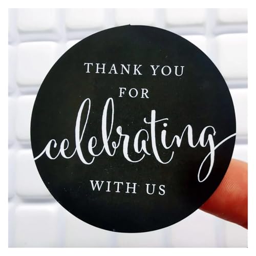 Prägeaufkleber 60 stücke Kreis Geschenk Label Aufkleber 2 zoll Danke for Feiern mit Uns Runde Dank Label Party Favors Aufkleber(Black) von IKFGTJRE