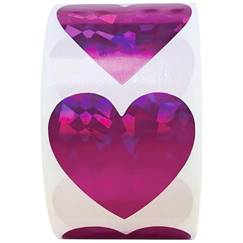 Prägeaufkleber Herz-Laser-Aufkleber, grün, glitzernd, Siegeletiketten, 500 Stück/Rolle, for Valentinstag, Dekoration, Geschenkbox, Verpackungssiegel(1 5inch Purple) von IKFGTJRE