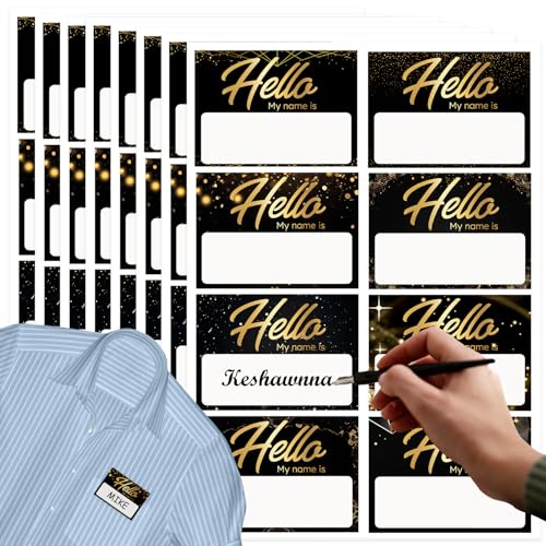 IKSII 120 Stück "Hello My Name is"-Aufkleber, Schwarz/Gold, große Größe (8,4 x 5,8 cm), selbstklebende Namensschilder, Aufkleber, Namensschilder, Klassenzimmer-Dekoration, Party, Schließfach, Kleidung von IKSII