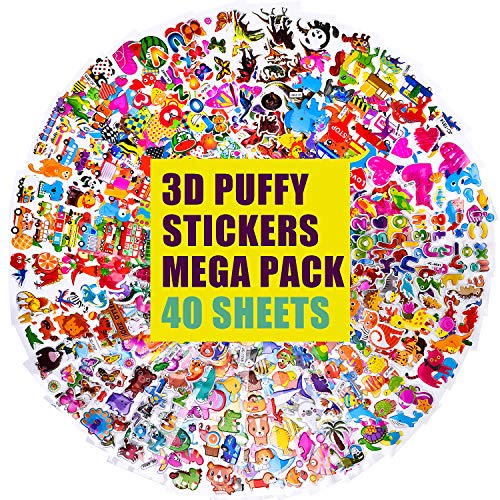 IKWOLETI Sticker Kinder, 1200+ 3D Sticker Set für Kinder und Kleinkinder, Aufkleber Kinder inkl. Dino, Tiere, Zahlen, Buchstaben, Autos und Mehr (40 Blätter) von IKWOLETI