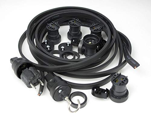 IKu ® Bausatz Illu Lichterkette 100 Meter 100 Fassungen - Stecker - Endstück - schwarzes Kabel von IKu