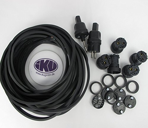 IKu GmbH Illu Lichterkette 10 M - 20 Fassungen Bausatz Garten Party Lichterkette E 27 Schwarzes Kabel von IKu