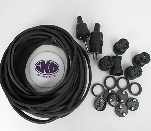 IKu ® GmbH Illu Lichterkette 10 M - 20 Fassungen Bausatz Garten Party Lichterkette E 27 Schwarzes Kabel von IKu