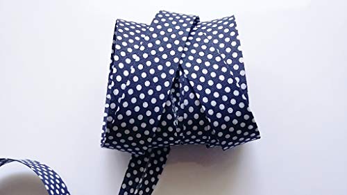 ILC MERCERIE PARADIS Liberty Schrägband, 20 mm x 2 m, 100 % Baumwolle, Blumenmuster, für Kinder, Schottland, zur Auswahl (Marineblau mit weißen Punkten) von ILC MERCERIE PARADIS