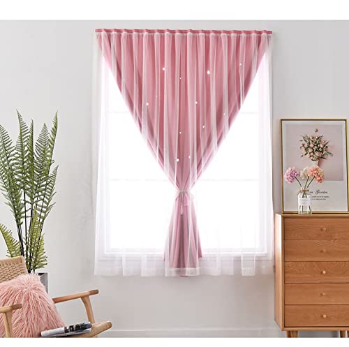 ILGUN Vorhänge, die am Fenster befestigt werden können, sternförmig, ausgehöhlt, ohne Löcher, hohe Verdunkelungsvorhänge, fertige Vorhänge (Rosa, 2 m B x 1 m H) von ILGUN