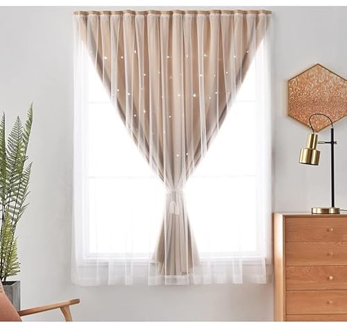 ILGUN Vorhänge, die an den Fenstervorhängen befestigt werden können, ohne Löcher ausgehöhlt, hohe Verdunkelungsvorhänge, fertige Vorhänge (Beige, 2 m B x 1,5 m H) von ILGUN