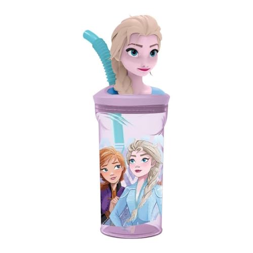ILS I LOVE SHOPPING Becher 360 ml mit Strohhalm und 3D-Charakter für Kinder, BPA-frei (Frozen Elsa) von ILS I LOVE SHOPPING