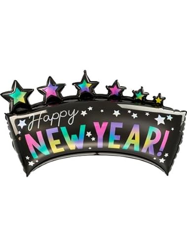 Folienball Supershape 86 x 48 cm Iridescent Happy New Year Banner von ILS I LOVE SHOPPING