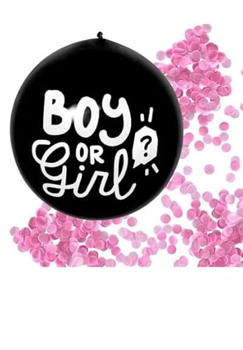 Latexball Durchmesser 60 cm mit rosa Konfetti Boy or Girl Retail - aufblasbar mit Luft von ILS I LOVE SHOPPING