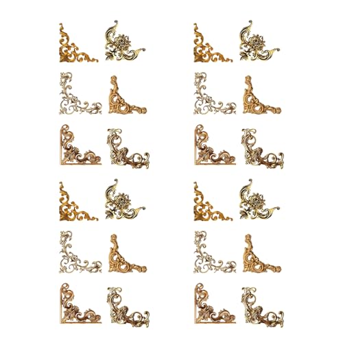 ILZAPT Barock Aufkleber 24 Stück Eckaufkleber Etiketten Scrapbooking Aufkleber für Mädchen, Gold, Barock-Style, Papierrechteck, Indoor, Holz, Kunststoff, Metall von ILZAPT