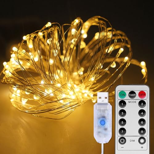 ILantule 10M LED Lichterkette aus Kupferdraht,lichterketten außen/innen mit Stecker,LED Lichterketten USB mit Fernbedienung,für Weihnachtsdeko,Innen(Warm weiß) von ILantule