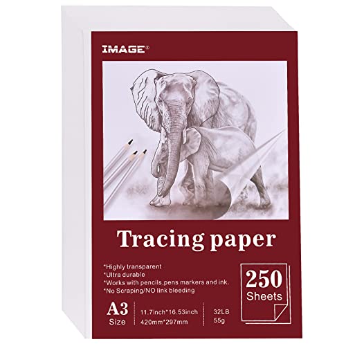 IMAGE A3 Transparentpapier 250 Blatt Skizzenpapier bedruckbares Pergamentpapier zum Basteln Abpausen Zeichnen von IMAGE