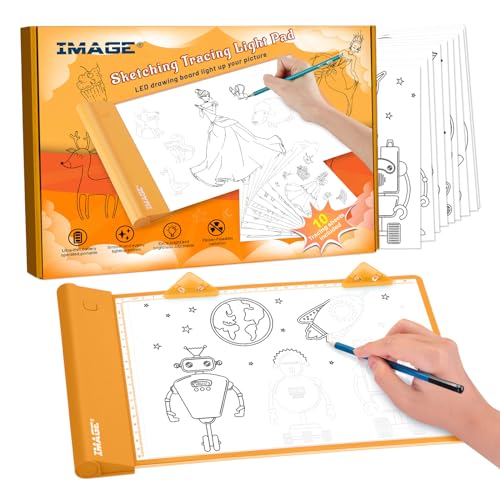 IMAGE A4 Leuchttisch, einstellbarer Helligkeit Leuchttafel Kabellos Farbtafel für Kinder, leuchtkasten mit 10 verfolgbare Bilder, Geschenk und Spielzeug für Kinder, Orange IMAGE A4 Leuchttisch, einstellbarer Helligkeit Leuchttafel Kabellos Farbtafel für Kinder, leuchtkasten mit 10 verfolgbare Bilder, Geschenk und Spielzeug für Kinder, Orange von IMAGE
