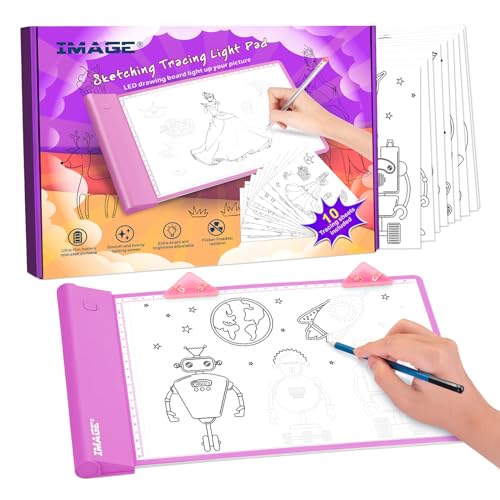 IMAGE A4 Leuchttisch, einstellbarer Helligkeit Leuchttafel Kabellos Farbtafel für Kinder, leuchtkasten mit 10 verfolgbare Bilder, Geschenk und Spielzeug für Kinder, Rosa IMAGE A4 Leuchttisch, einstellbarer Helligkeit Leuchttafel Kabellos Farbtafel für Kinder, leuchtkasten mit 10 verfolgbare Bilder, Geschenk und Spielzeug für Kinder, Rosa von IMAGE