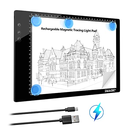 IMAGE A4 Leuchttisch wiederaufladbar LED Light Pad magnetisches Zeichenbrett mit Drucktaste Leuchtkasten zum Zeichnen Skizzieren Animation Malen Kopieren von IMAGE