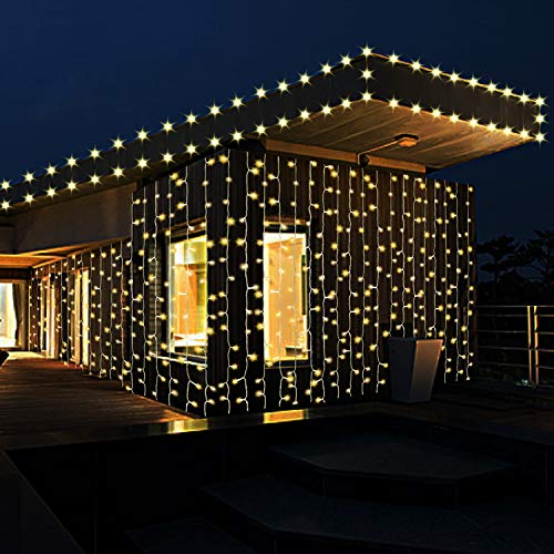 IMAGE LED Lichtervorhang Lichterkette mit LEDs 8 Beleuchtungsmodi Deko für außen Outdoor Hochzeit Party (Warmweiß) von IMAGE