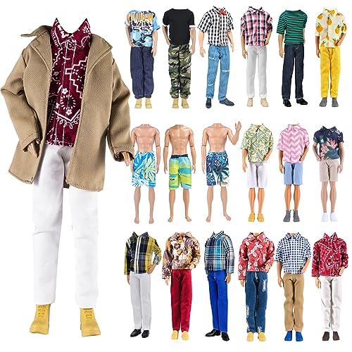IMAGINE 10-teiliges Trenchcoat-Paket = 5 Sätze Mode Freizeitkleidung Kleidung Outfit für 12 Zoll Junge Puppe Zufälliger Stil (Khaki Lange Jacke Mantel + Freizeitkleidung + Badehose) von IMAGINE