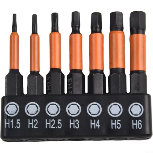 Bohrer. 7-teiliger magnetischer Sechskantschlüssel-Bohrersatz aus legiertem Stahl, 1/4-Zoll-Schaft, H1.5-H6, 50 mm Länge, Schraubendreher-Bits Bohrer. 7-teiliger magnetischer Sechskantschlüssel-Bohrersatz aus legiertem Stahl, 1/4-Zoll-Schaft, H1.5-H6, 50 mm Länge, Schraubendreher-Bits von IMGASDCSD